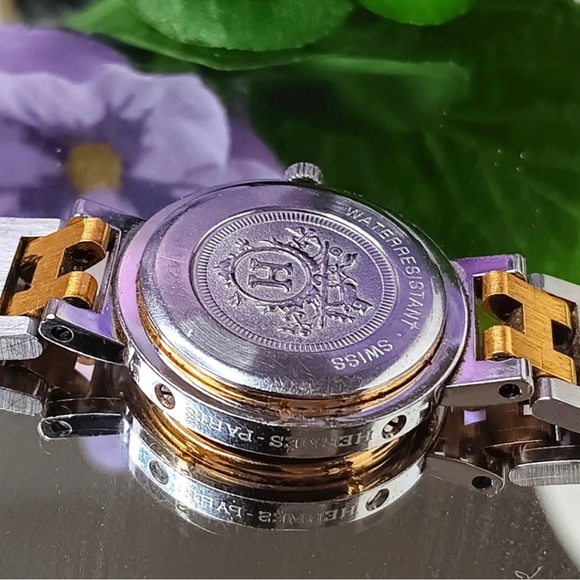 🎉SOLD🎊Hermès✨Ivory Yellow Gold Plated Stainless Steel Clipper Quartz Wristwatch - Picture 11 of 15